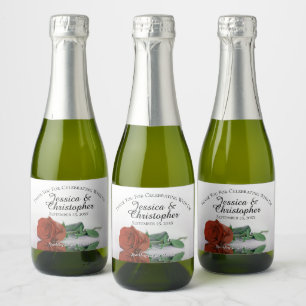 Rust Oranje Roos Classy Wedding Bedankt Mini Sparkling Wijnetiket