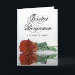 Rust Oranje Roos Elegant Romantic Photo Wedding<br><div class="desc">Deze prachtige huwelijksuitnodigingen zijn voorzien van een verbluffend design met één sinaasappel met lange stevigheid of een verbrand umber gekleurd roos dat reflecteert in water met golven en rimpels. De voorzijde toont de eerste namen van het paar in fancy manuscript het schrijven. Binnen is ruimte voor de foto van het...</div>