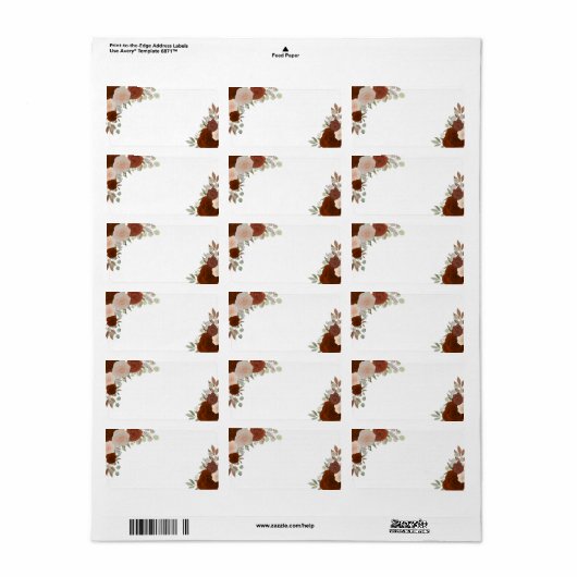 Rust Oranje Rozen Blank bruiloft Adres Etiket (Full Sheet)