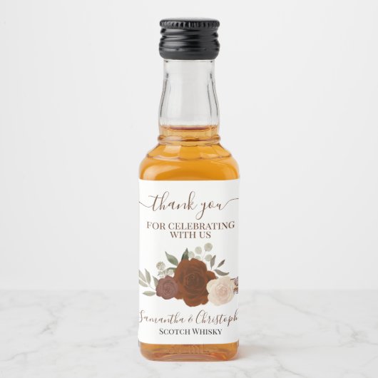 Rust Oranje Rozen Elegant Wedding Bedankt Mini Likeurfles Etiket (Voorkant)