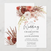 Rust Oranje Terracotta Floral Palmetto Wedding Kaart (Voorkant / Achterkant)