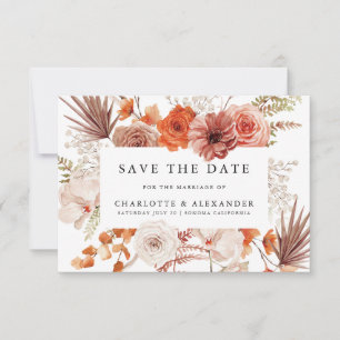 Rust Oranje Terracotta Floral Palmetto Wedding Save The Date