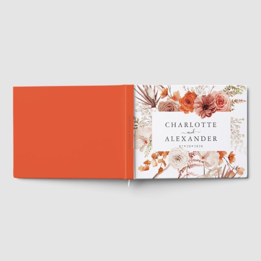 Rust Oranje Terracotta Floral Waterverf Wedding Gastenboek (Volledig)