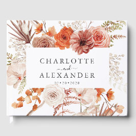 Rust Oranje Terracotta Floral Waterverf Wedding Gastenboek
