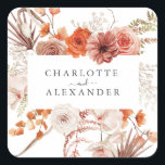 Rust Oranje Terracotta Floral Waterverf Wedding Vierkante Sticker<br><div class="desc">Rust Oranje Terracotta Floral en palmetto verlaat Waterverf Wedding label stickers.</div>