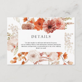 Rust Oranje Terracotta Floral Wedding Details Informatiekaartje