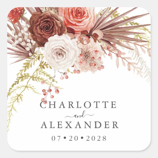 Rust Oranje Terracotta Floral Wedding Labels (Voorkant)