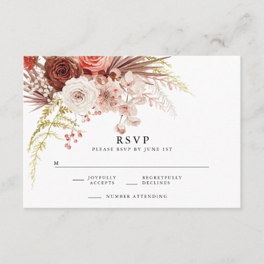 Rust Oranje Terracotta Floral Wedding RSVP Informatiekaartje (Voorkant)