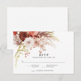 Rust Oranje Terracotta Floral Wedding RSVP Informatiekaartje