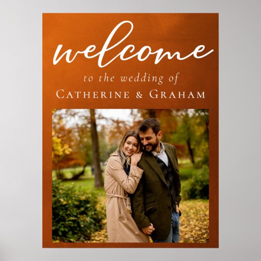 Rust Oranje Verbrand Foto Herfst Bruiloft Welkom Poster (Voorkant)