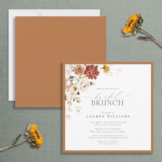 Rust Oranje Waterverf Botanische Bridal Brunch Kaart