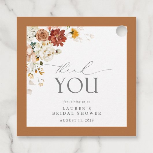 Rust Oranje Waterverf Floral Vrijgezellenfeest Bedankjes Labels (Achterkant)