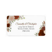 Rust Oranje Waterverf Rozen Chic Wedding Adres Etiket (Voorkant)
