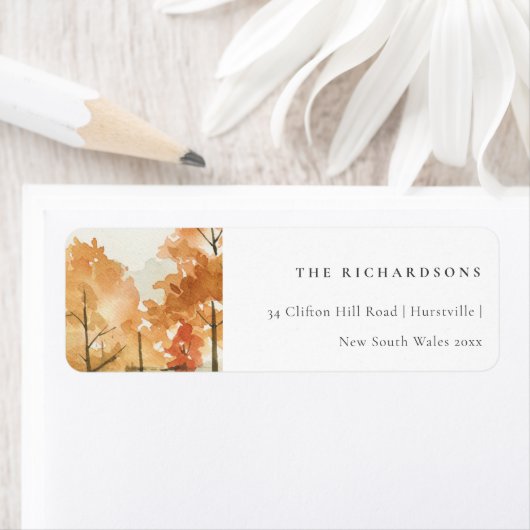 Rust Oranje Yellow Autumn Herfst Tree Address Etiket (Insitu)