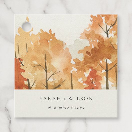 Rust Oranje Yellow Autumn Herfst Tree Wedding Bedankjes Labels (Voorkant)