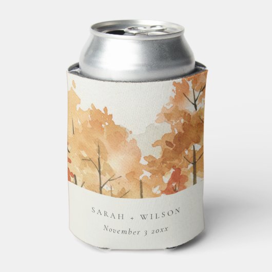 Rust Oranje Yellow Autumn Herfst Tree Wedding Blikjeskoeler (Blikje Voorkant)