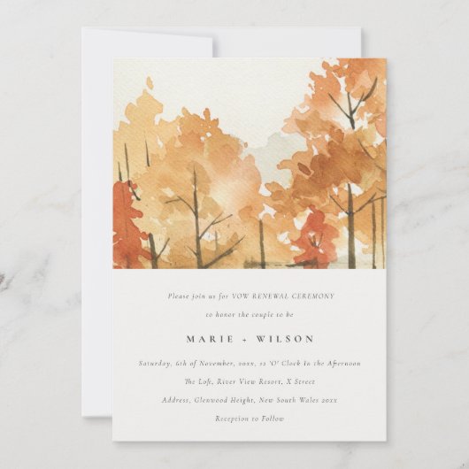 Rust Oranje Yellow Nahern Herfst Trees Vow Renewal Kaart (Voorkant)