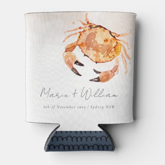 Rust Oranje Zand Kustkrab Nautical Wedding Blikjeskoeler (Voorkant)