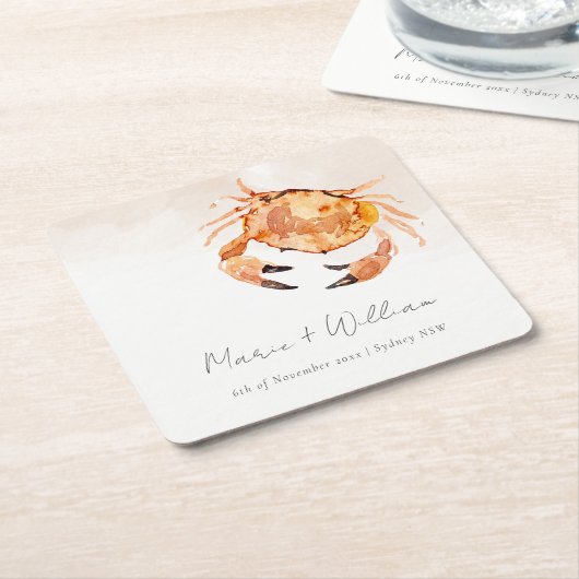 Rust Oranje Zand Kustkrab Nautical Wedding Kartonnen Onderzetters (Schuin)