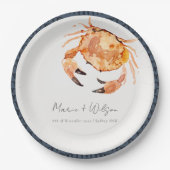 Rust Oranje Zand Kustkrab Nautical Wedding Papieren Bordje (Voorkant)