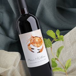 Rust Oranje Zand Kustkrab Nautical Wedding Wijn Etiket