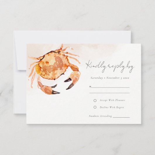 Rust Oranje Zandkrab Nautical Wedding R RSVP Kaartje (Voorkant)
