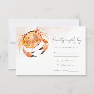 Rust Oranje Zandkrab Nautical Wedding R RSVP Kaartje