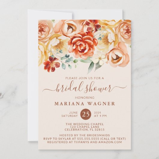 Rust Peach Beige Floral Vrijgezellenfeest Kaart (Voorkant)