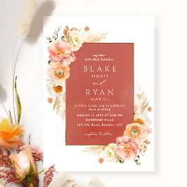 Rust, peach Blush en Cream Floral Chic Wedding Kaart