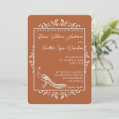 Rust Peacock Vlourish Wedding Invitation Kaart (Staand voorkant)