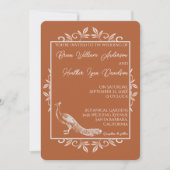 Rust Peacock Vlourish Wedding Invitation Kaart (Voorkant)