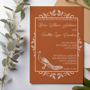 Rust Peacock Vlourish Wedding Invitation Kaart
