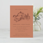 Rust Pine Bossen Mountain Sketch Verloving Invite Bedankkaart (Staand voorkant)