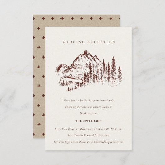 Rust Pine Bossen Mountain Sketch Weddenschap Informatiekaartje (Voorkant / Achterkant)