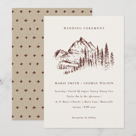 Rust Pine Bossen Mountain Sketch Wedding Invite Bedankkaart (Voorkant / Achterkant)