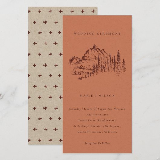 Rust Pine Bossen Mountain Sketch Wedding Invite Bedankkaart (Voorkant / Achterkant)