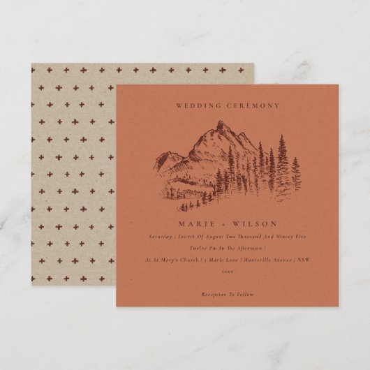 Rust Pine Bossen Mountain Sketch Wedding Invite Bedankkaart (Voorkant / Achterkant)