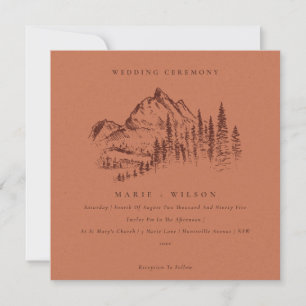 Rust Pine Bossen Mountain Sketch Wedding Invite Bedankkaart