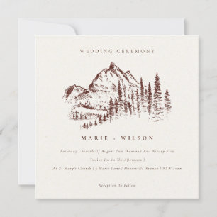 Rust Pine Bossen Mountain Sketch Wedding Invite Bedankkaart