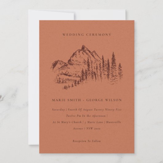 Rust Pine Bossen Mountain Sketch Wedding Invite Bedankkaart (Voorkant)