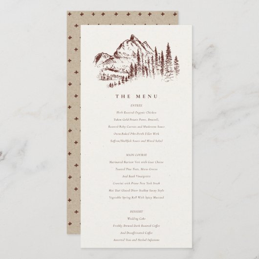 Rust Pine Bossen Mountain Sketch Wedding Menu Kaar (Voorkant / Achterkant)