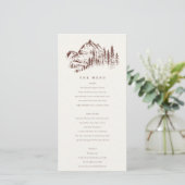 Rust Pine Bossen Mountain Sketch Wedding Menu Kaar (Staand voorkant)