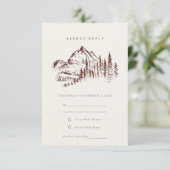 Rust Pine Bossen Mountain Sketch Wedding RSVP Informatiekaartje (Staand voorkant)