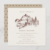Rust Pine Mountain Sketch Baby shower Invite Bedankkaart (Voorkant / Achterkant)