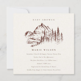 Rust Pine Mountain Sketch Baby shower Invite Bedankkaart