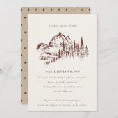Rust Pine Mountain Sketch Baby shower Invite Bedankkaart (Voorkant / Achterkant)