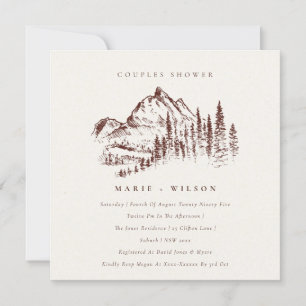 Rust Pine Mountain Sketch Couples Shower Invite Bedankkaart