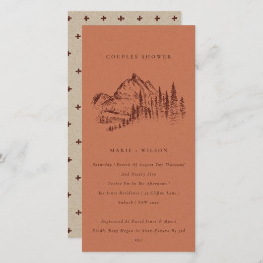 Rust Pine Mountain Sketch Couples Shower Invite Bedankkaart (Voorkant / Achterkant)