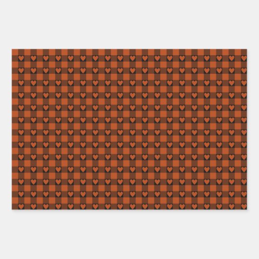 Rust Red Black Buffalo Heart Plaid Inpakpapier Vel (Voorkant 3)