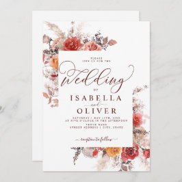 Rust Red Burnt Oranje BohoTerracotta Wedding Invit Kaart